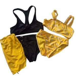 Girls 5pc Set Yellow/white 3pc Swim Set And Black 2Pc Set